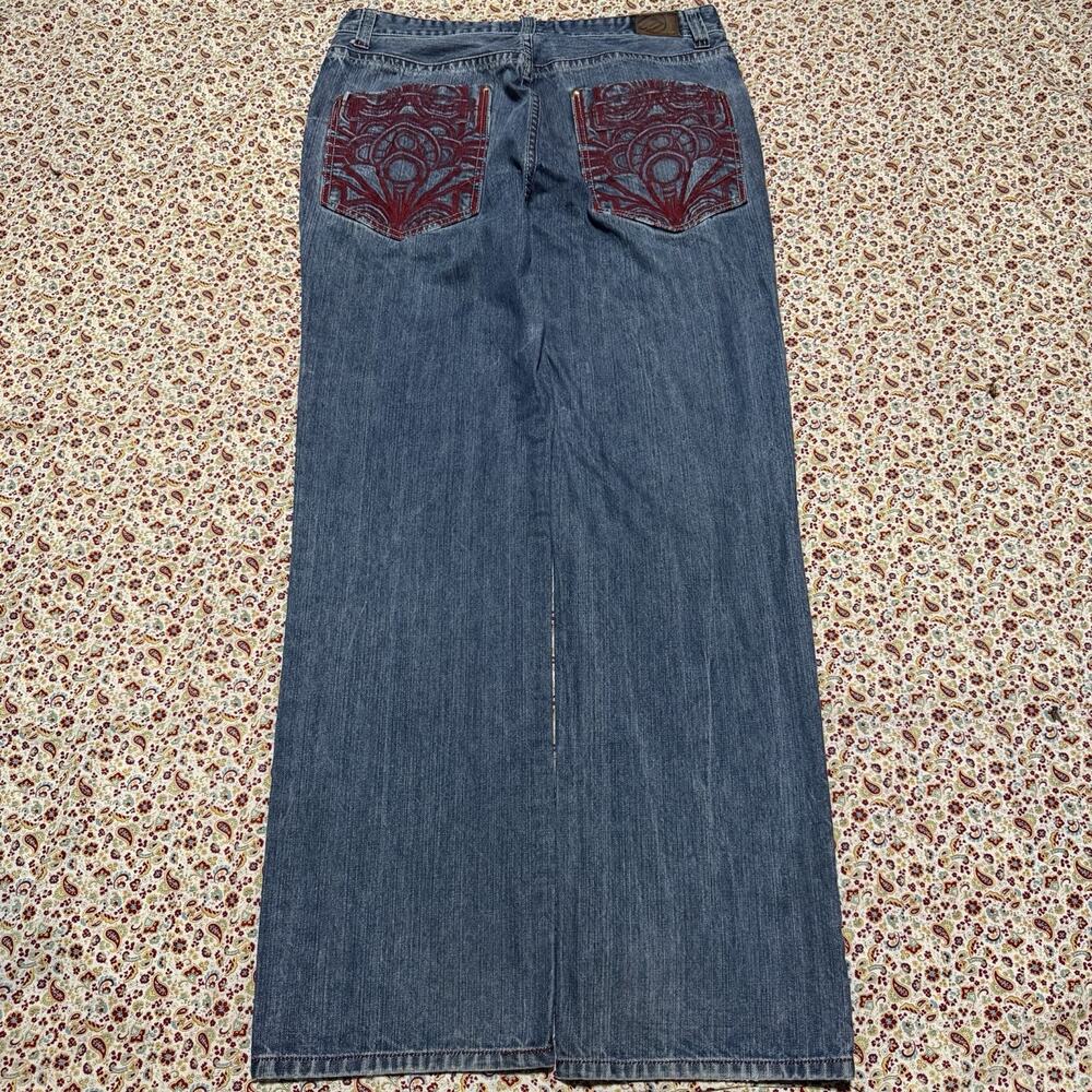 Enyce Y2K Red Embroidered Baggy Loose Fit Skater Blue Jeans 36Wx33L